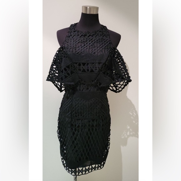 KOOKAI Crown Lace Black Cold Shoulder Mini Dress - Picture 14 of 16